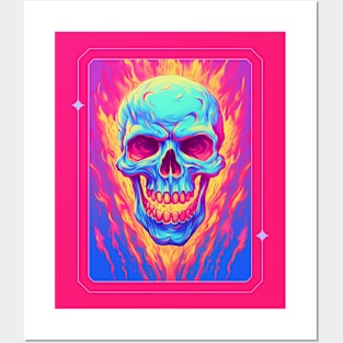 Retrowave Skull Fire Posters and Art